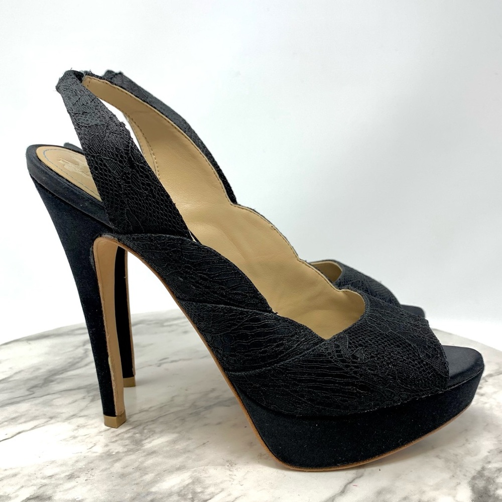 David Tutera Sweetie Black Lace And Satin Peep Toe Slingback 7 Cocktail Evening - Picture 2 of 16